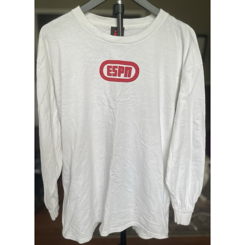 Vintage 90s Men's White ESPN Long Sleeve Shirt Size XL